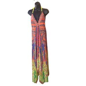 Celina womens Long high low dress one size  cut out back  multi vivid colo